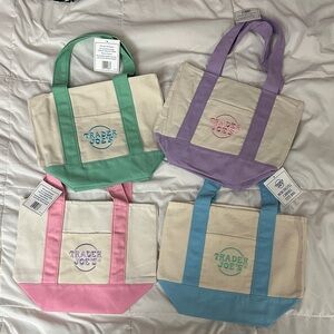 Trader Joe's Canvas Tote Bag Set - Cream with Pastel Accents